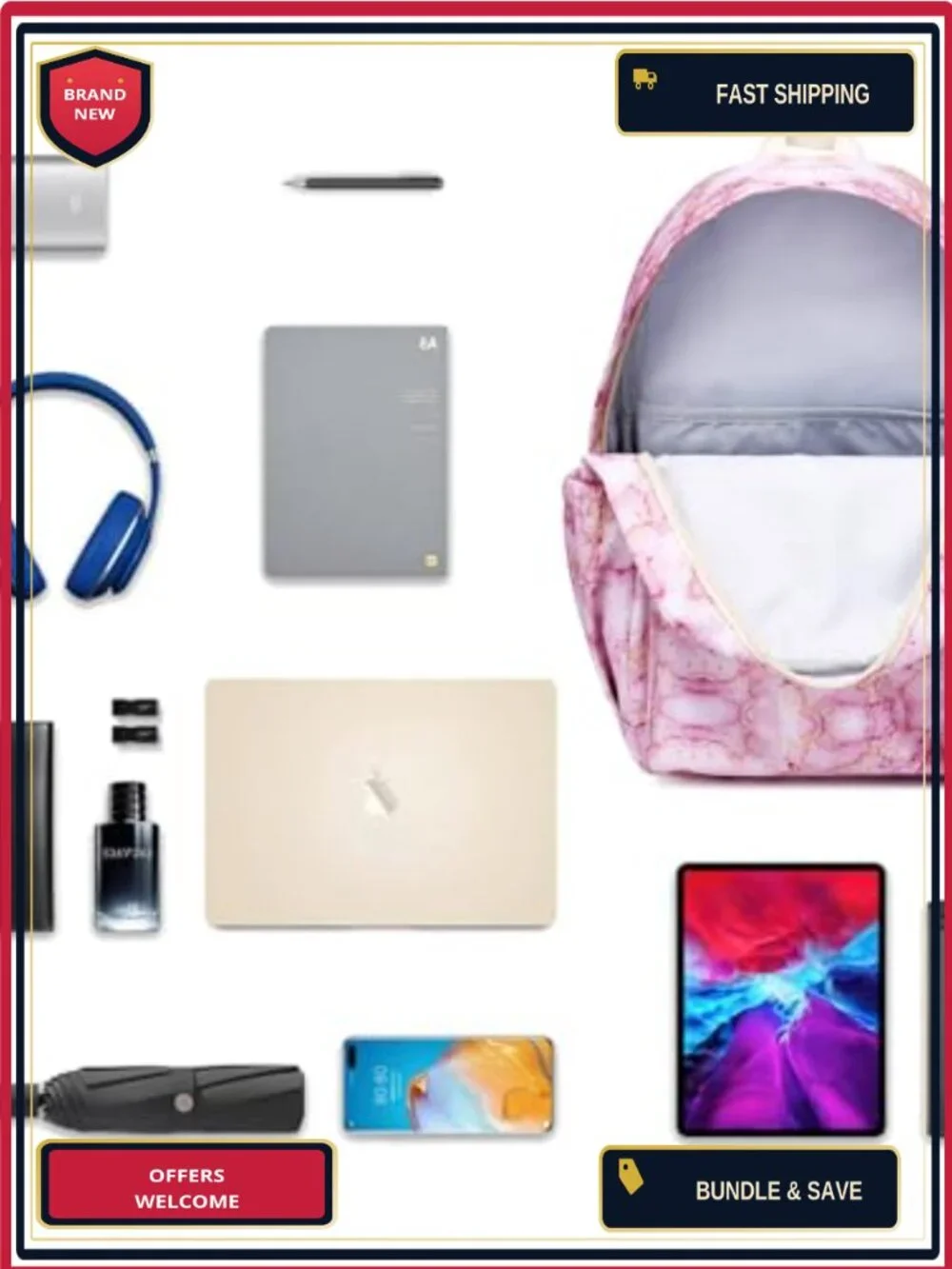 Large Water-Resistant School Backpack with Laptop Compartment